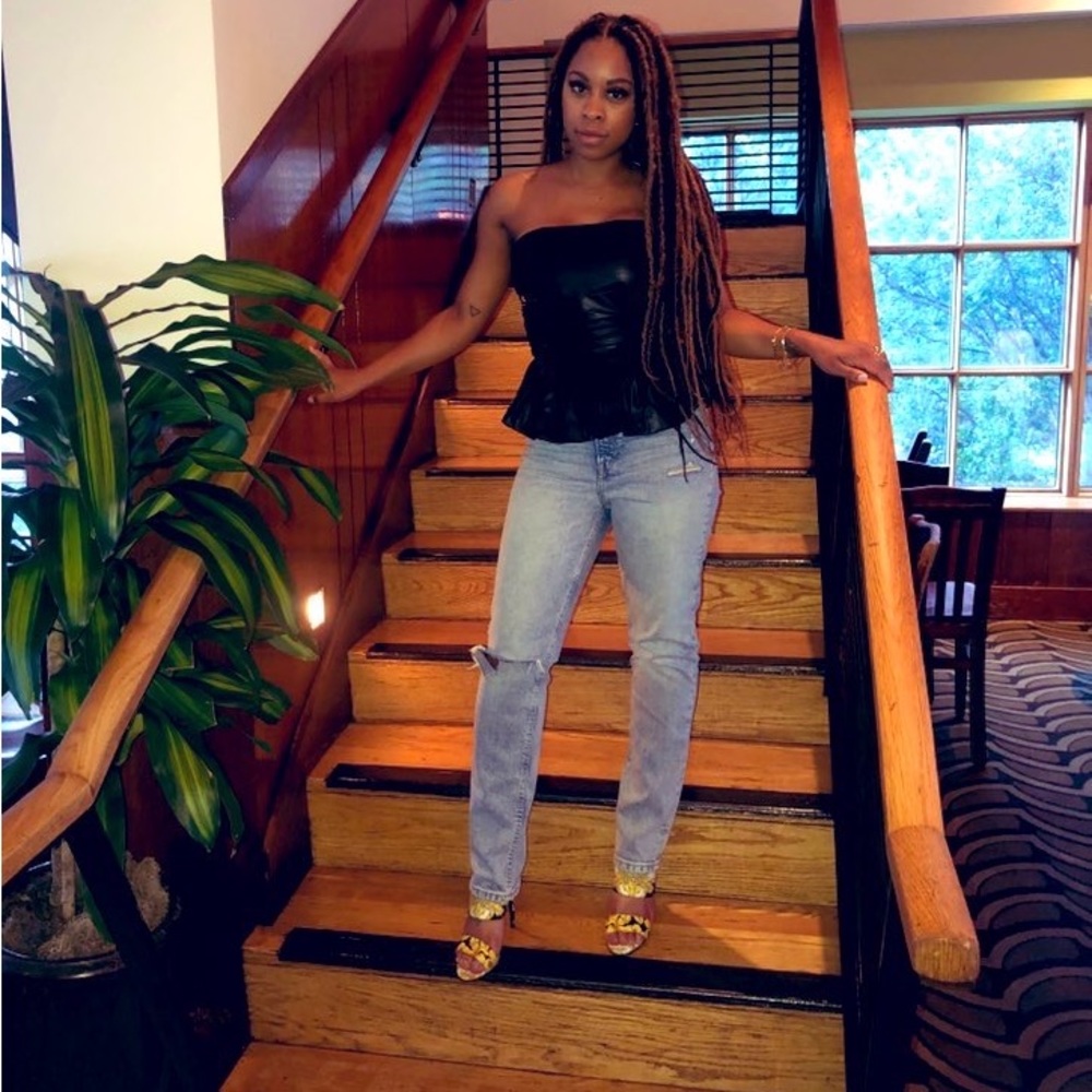 Faux leather peplum top
